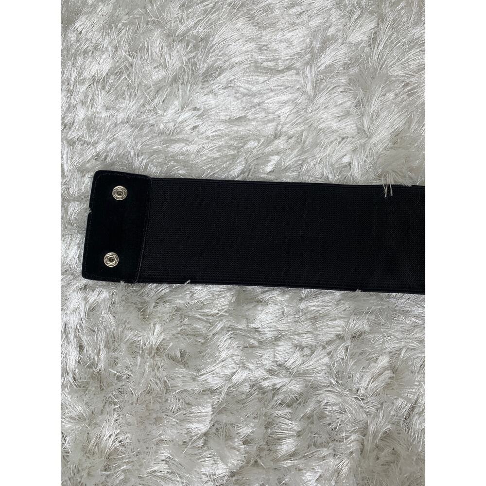 Black 3D Flower Belt Rhinestone Center Stretch Wide Belt Sz Small Medium - Picture 10 of 12